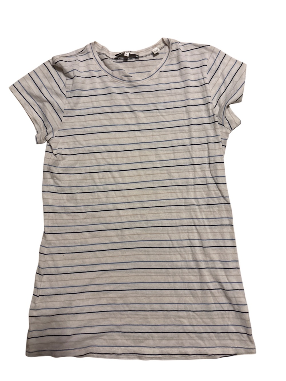 Vince White Tee with Navy Thin Stripes